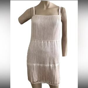 H&M FLAPPER FRINGE RETRO ART DECO 1920'S White Lined DRESS Women’s Size L